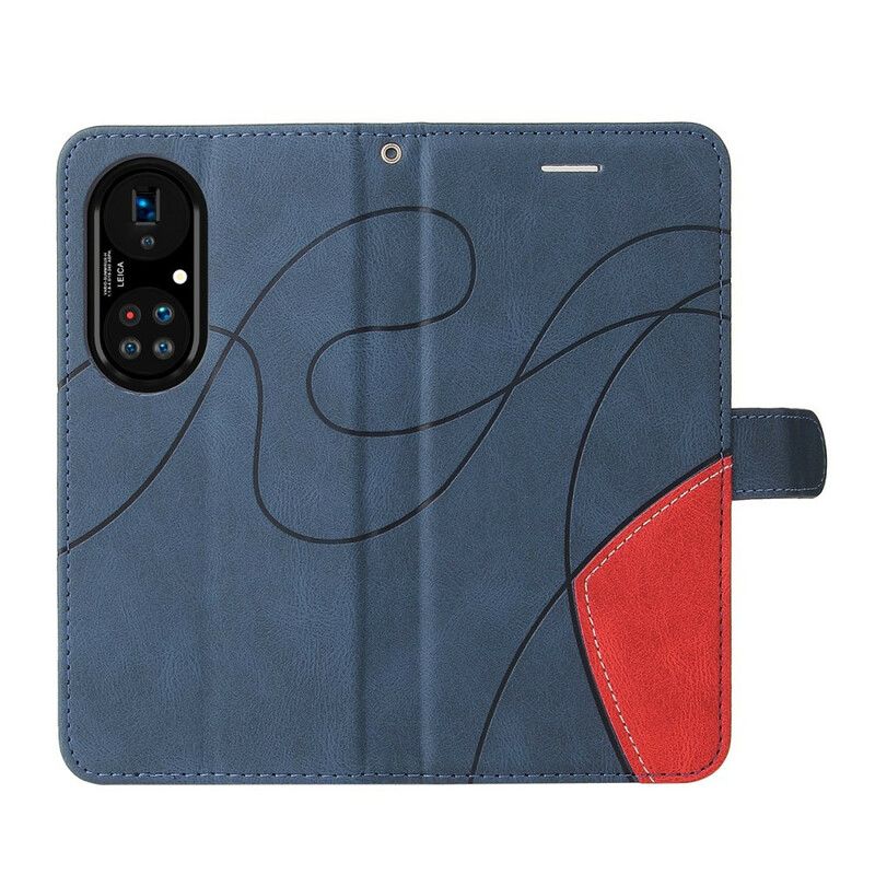 Flip Cover Huawei P50 Pro Signature Tofarvet Imiteret Læder