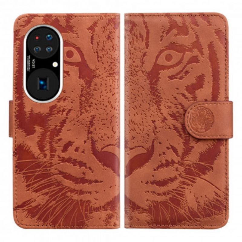 Flip Cover Til Huawei P50 Pro Tiger Face Print