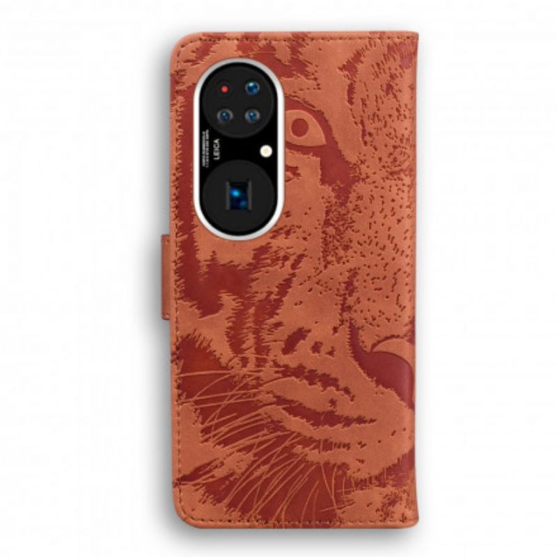 Flip Cover Til Huawei P50 Pro Tiger Face Print