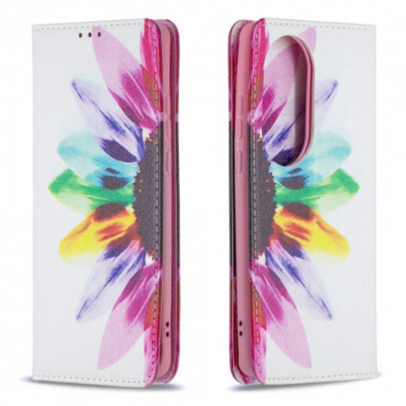 Læder Cover Huawei P50 Pro Telefon Etui Blomsterakvarel