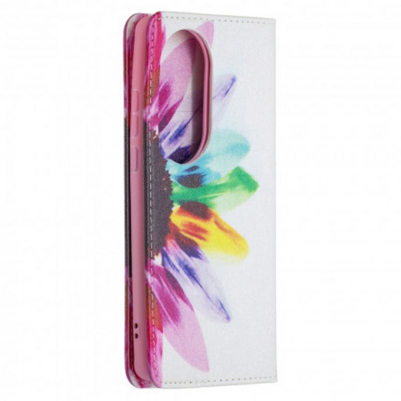 Læder Cover Huawei P50 Pro Telefon Etui Blomsterakvarel