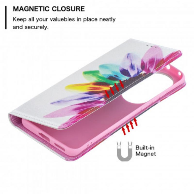 Læder Cover Huawei P50 Pro Telefon Etui Blomsterakvarel