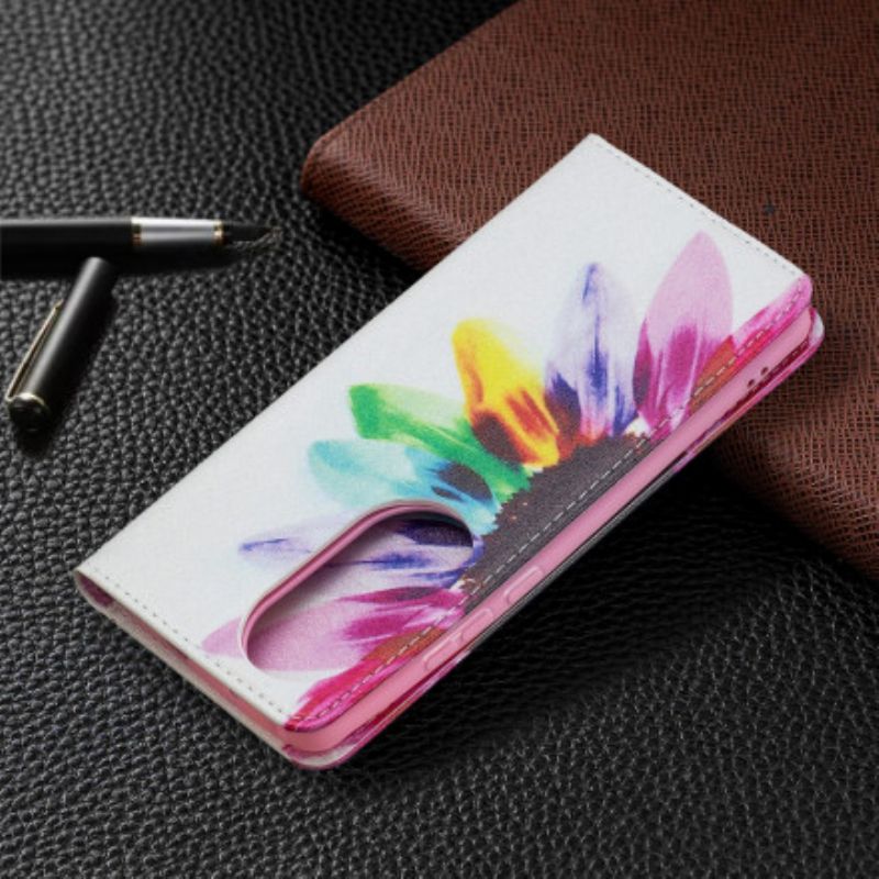 Læder Cover Huawei P50 Pro Telefon Etui Blomsterakvarel