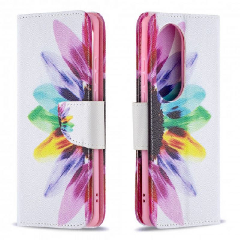 Læder Cover Huawei P50 Pro Telefon Etui Blomsterakvarel