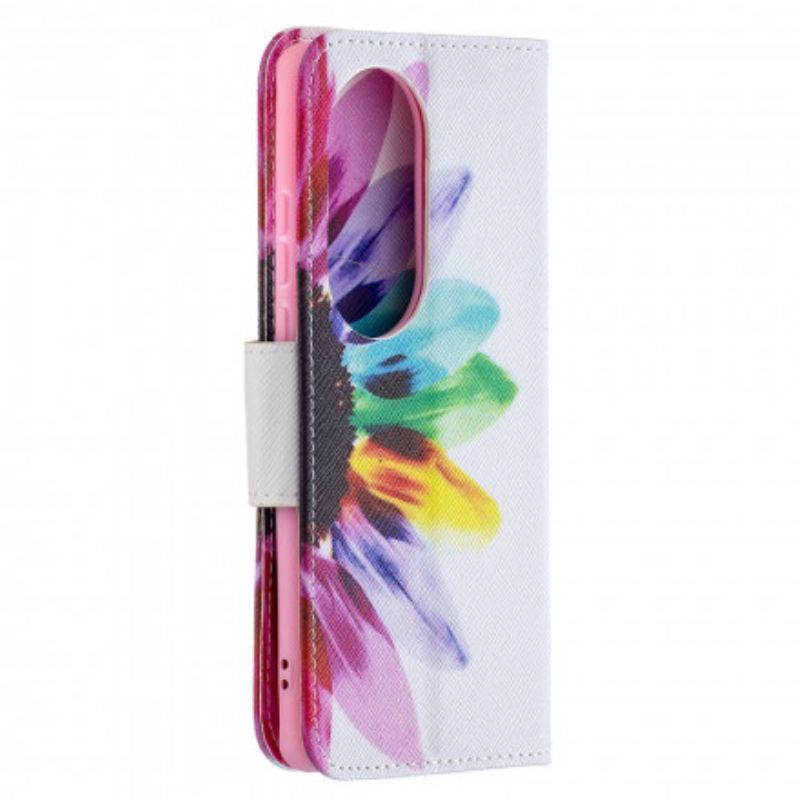 Læder Cover Huawei P50 Pro Telefon Etui Blomsterakvarel