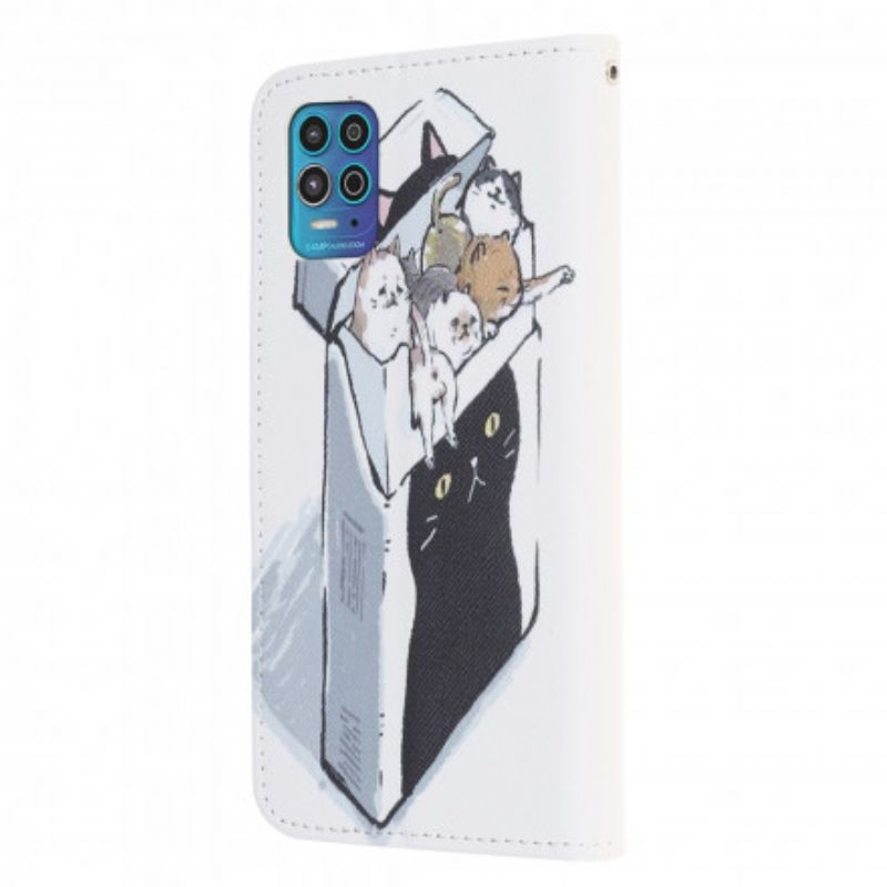 Læder Cover Moto G100 Telefon Etui Funky Cats Strappy