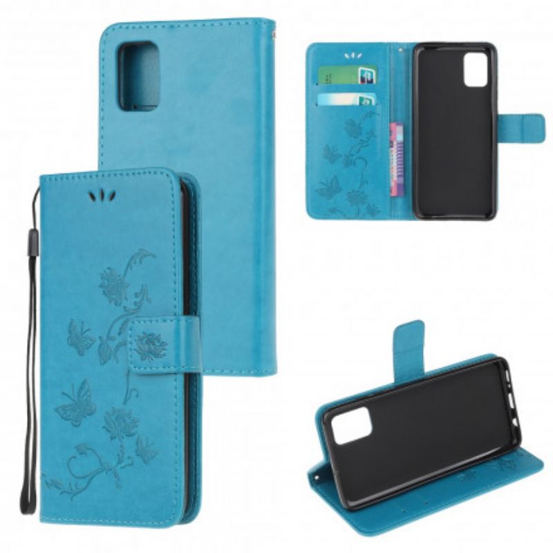 Læder Cover Moto G100 Telefon Etui Sommerfugle Og Blomster Strappy