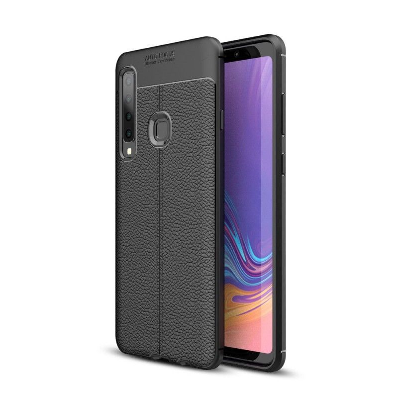 Cover for Samsung Galaxy A9 Sort Dobbelt Line Lychee Læder Effekt