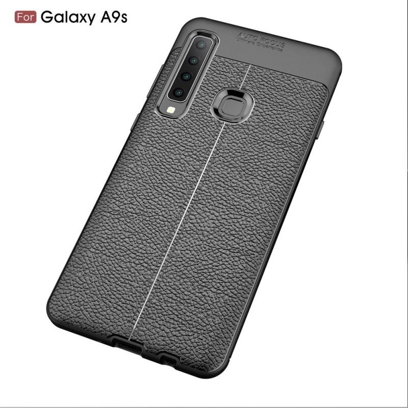 Cover for Samsung Galaxy A9 Sort Dobbelt Line Lychee Læder Effekt