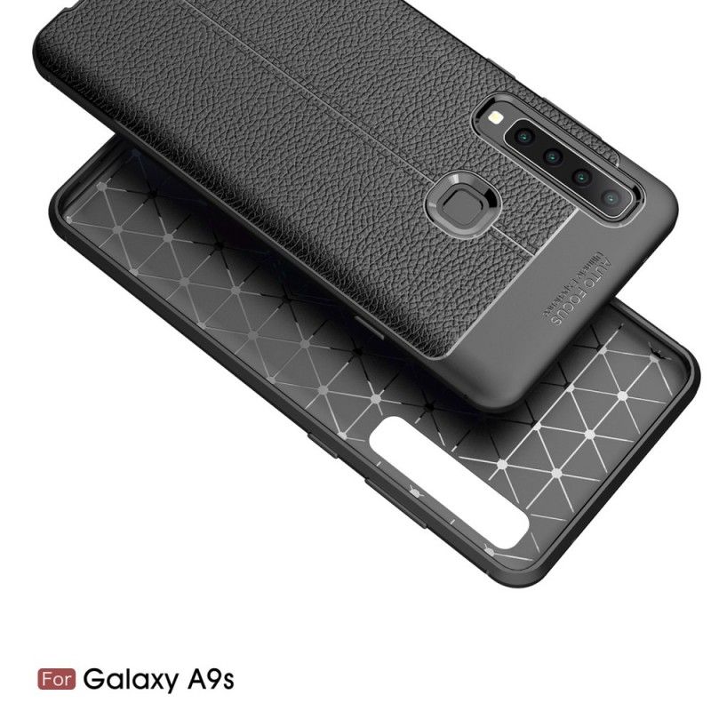 Cover for Samsung Galaxy A9 Sort Dobbelt Line Lychee Læder Effekt