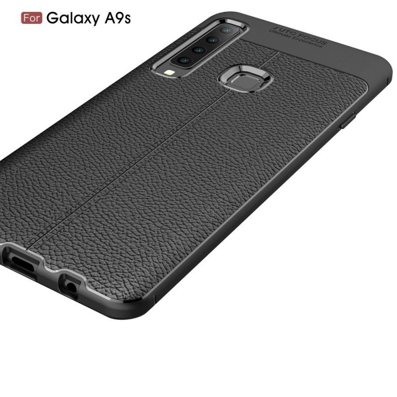 Cover for Samsung Galaxy A9 Sort Dobbelt Line Lychee Læder Effekt