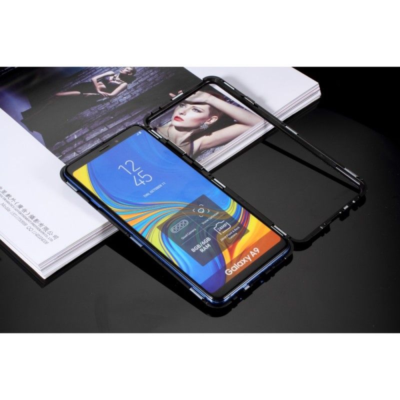 Cover for Samsung Galaxy A9 Sort Kanter Af Metal Og Hærdet Glas