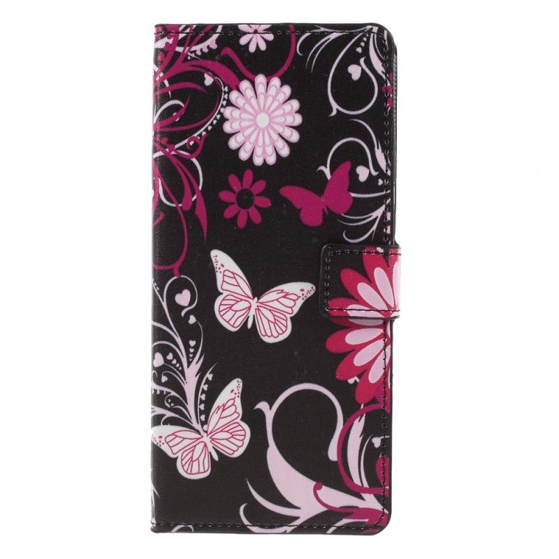 Flip Cover Læder for Samsung Galaxy A9 Hvid Design Sommerfugle Og Blomster