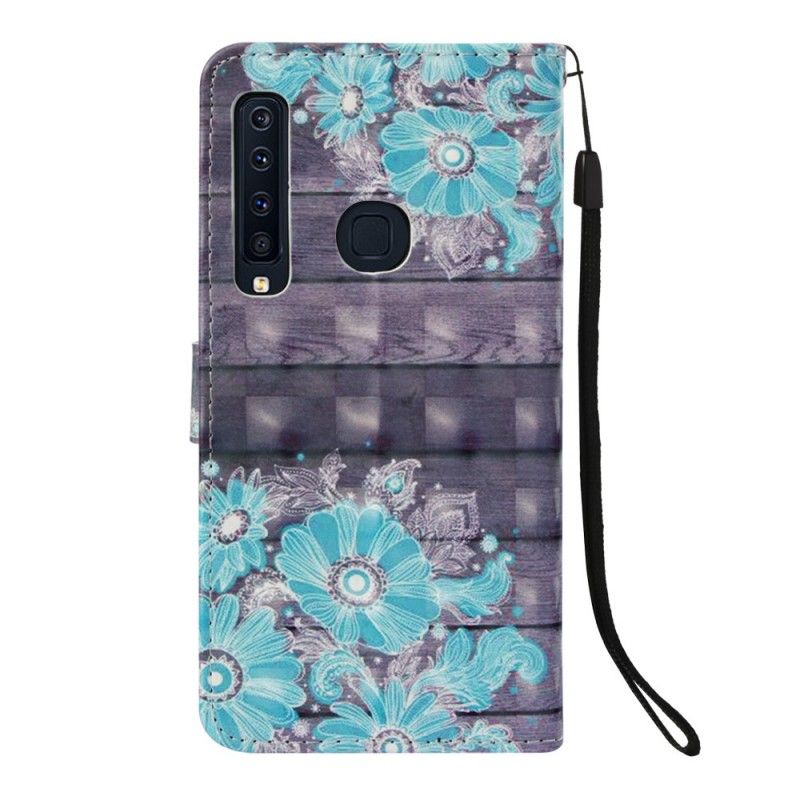 Flip Cover Læder Samsung Galaxy A9 Blå Blomster Original