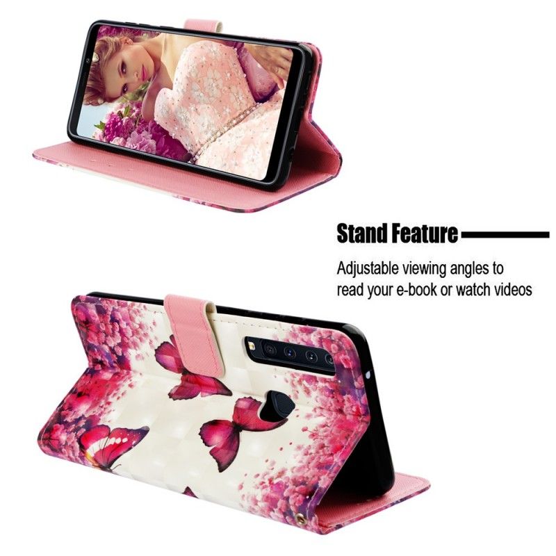 Flip Cover Læder Samsung Galaxy A9 Røde Sommerfugle Original