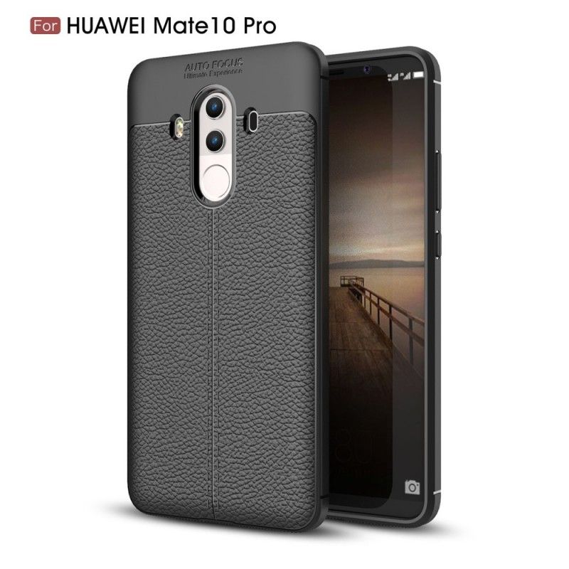 Cover Huawei Mate 10 Pro Sort Dobbelt Line Lychee Læder Effekt