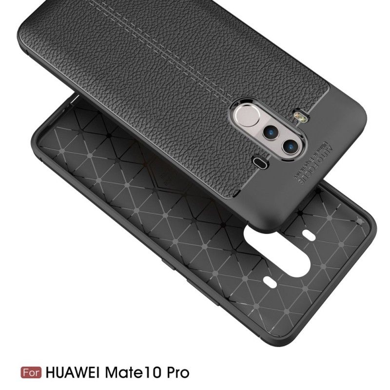 Cover Huawei Mate 10 Pro Sort Dobbelt Line Lychee Læder Effekt