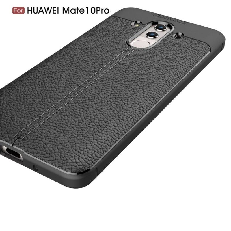 Cover Huawei Mate 10 Pro Sort Dobbelt Line Lychee Læder Effekt