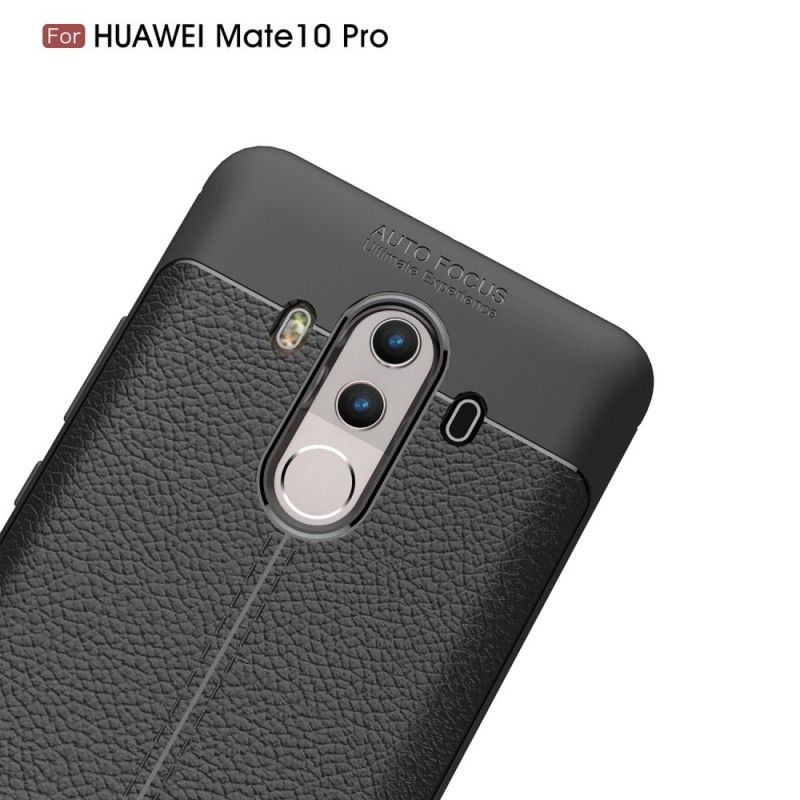 Cover Huawei Mate 10 Pro Sort Dobbelt Line Lychee Læder Effekt