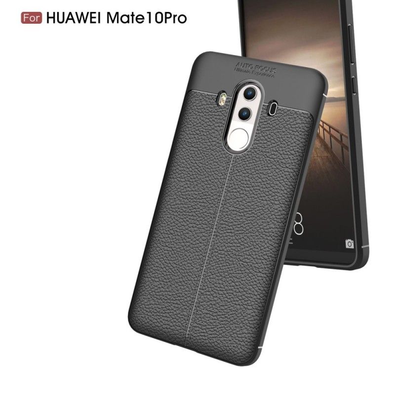 Cover Huawei Mate 10 Pro Sort Dobbelt Line Lychee Læder Effekt