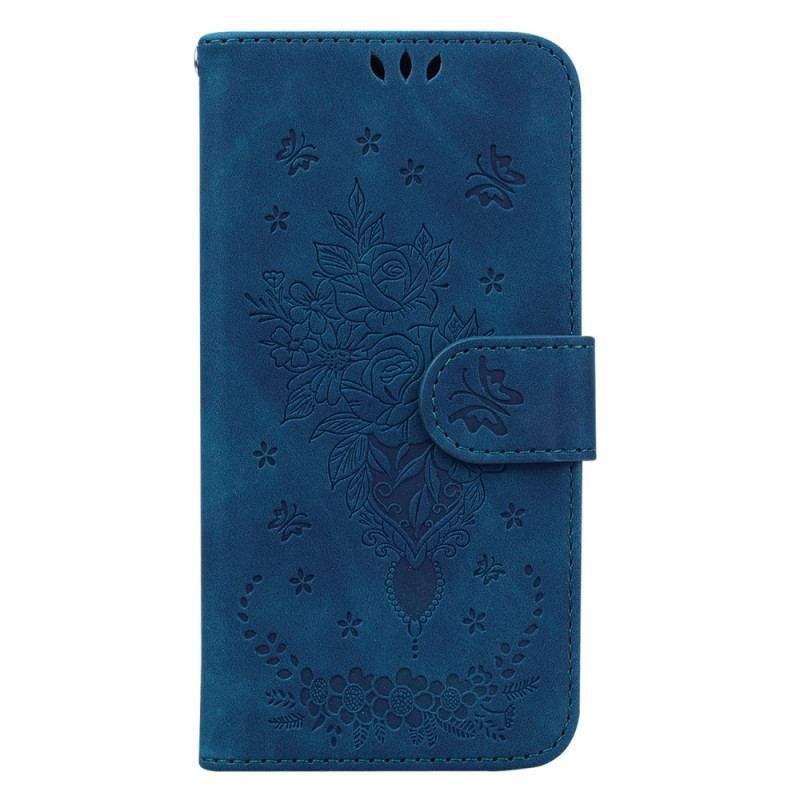 Flip Cover Xiaomi Redmi Note 12 4G Med Snor Strappy Roser Og Sommerfugle