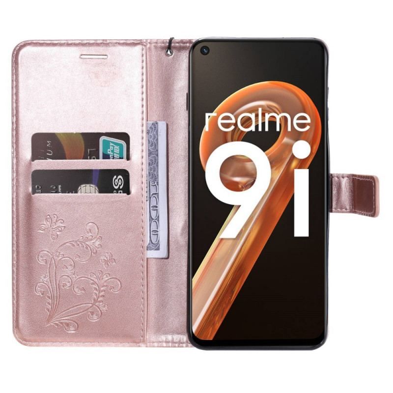 Flip Cover Realme 9i Med Snor Kæmpe Strappy Sommerfugl