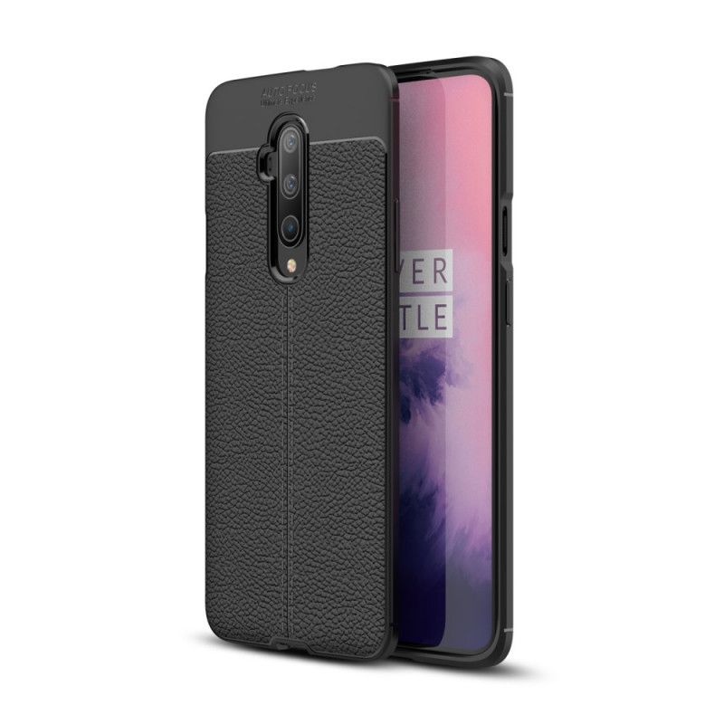 Cover OnePlus 7T Pro Sort Dobbeltlinjeret Lychee-Lædereffekt