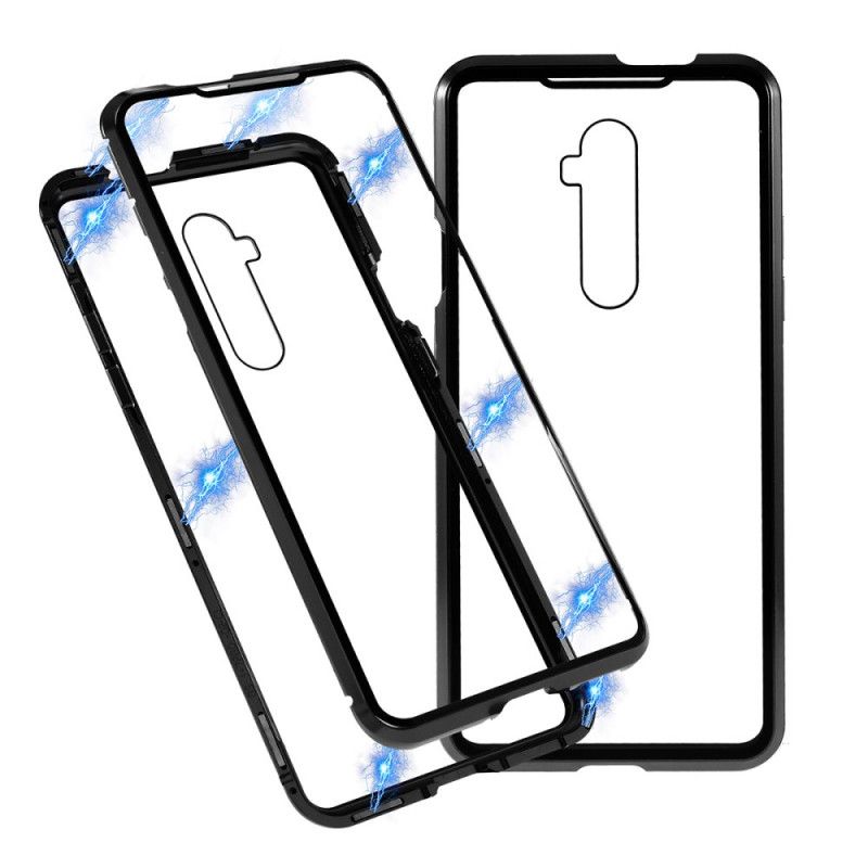 Cover OnePlus 7T Pro Sort Kanter Af Metal Og Hærdet Glas