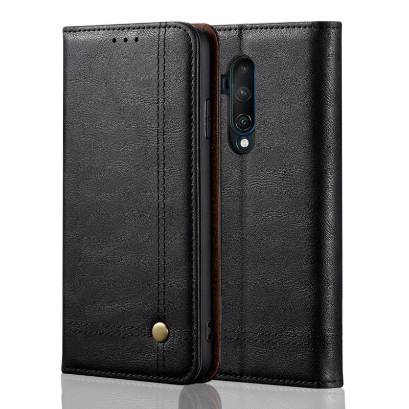 Læder Cover for OnePlus 7T Pro Sort Syet Lædereffekt