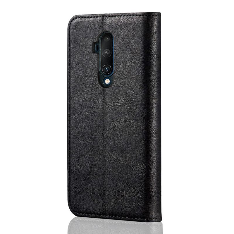 Læder Cover for OnePlus 7T Pro Sort Syet Lædereffekt