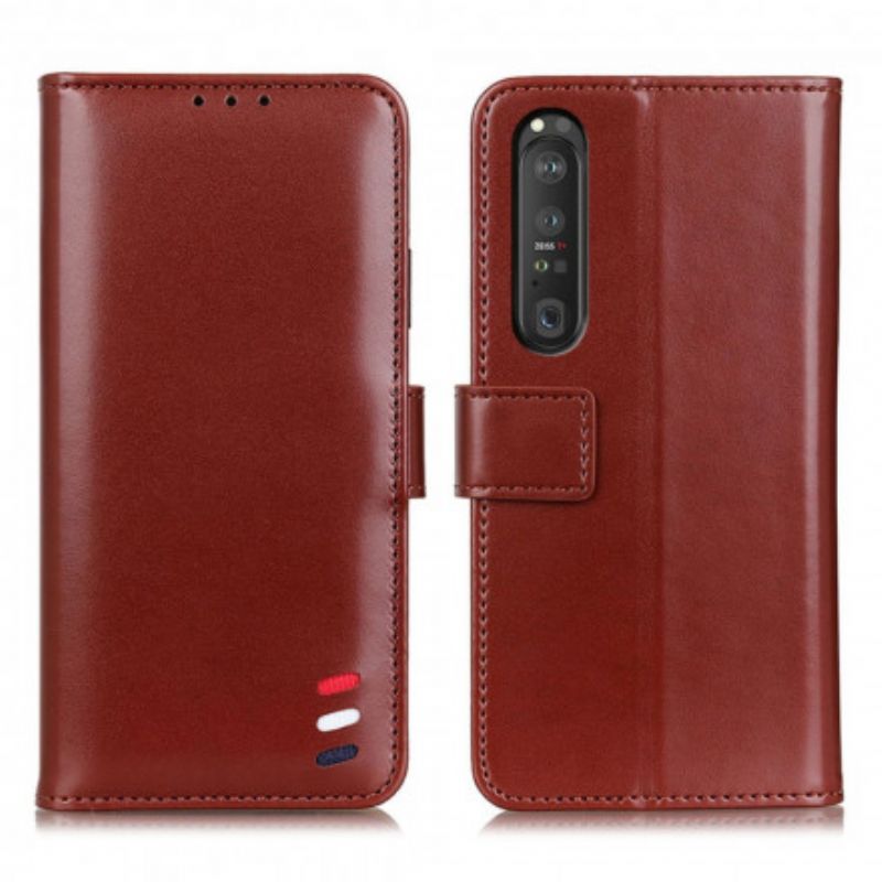 Læder Cover Sony Xperia 1 Iii Telefon Etui Trefarvet Lædereffekt