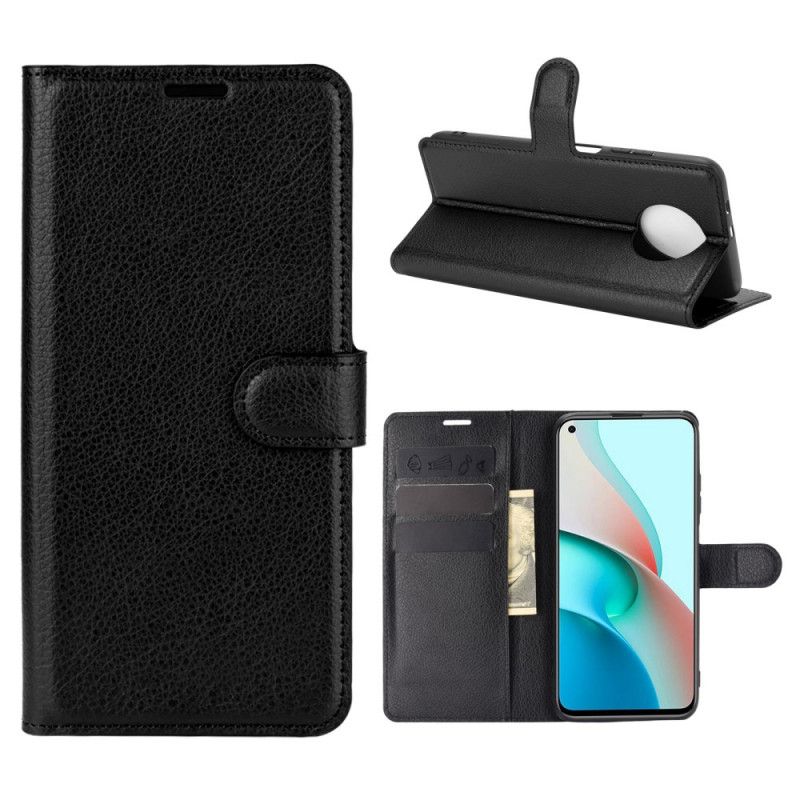 Flip Cover Læder for Xiaomi Redmi Note 9 5G / Note 9T 5G Sort Klassisk Kunstlæder