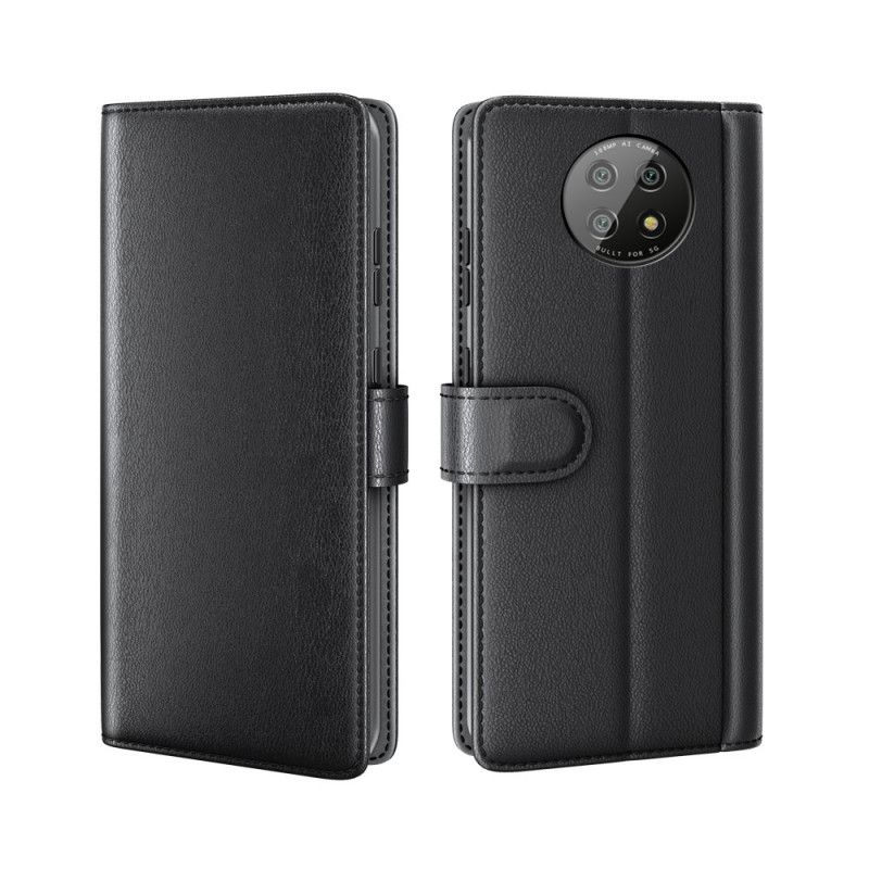 Flip Cover Læder Xiaomi Redmi Note 9 5G / Note 9T 5G Sort Ægte Split Læder