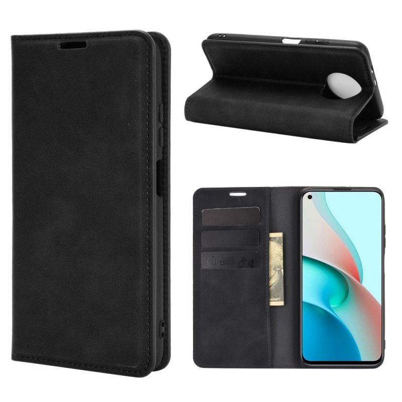 Læder Cover for Xiaomi Redmi Note 9 5G / Note 9T 5G Sort Hud-Touch