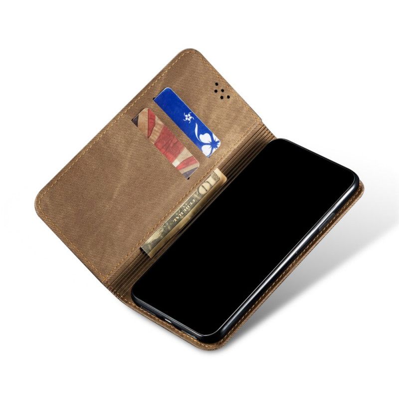 Læder Cover for Xiaomi Redmi Note 9 5G / Note 9T 5G Sort Jeansstof