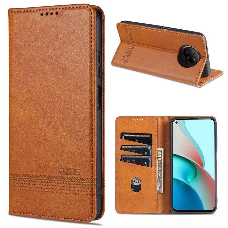 Læder Cover Xiaomi Redmi Note 9 5G / Note 9T 5G Sort Azns Læder Stil