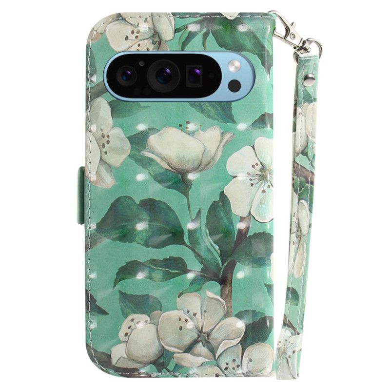 Flip Cover Google Pixel 9 Akvarelblomster Med Rem