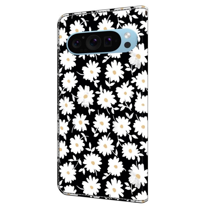 Læder Cover Google Pixel 9 Telefon Etui Blomster