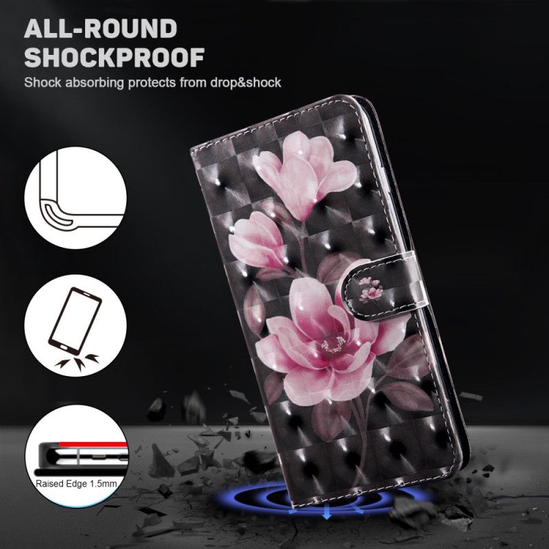 Læder Cover Google Pixel 9 Telefon Etui Lyserøde Blomster Med Rem