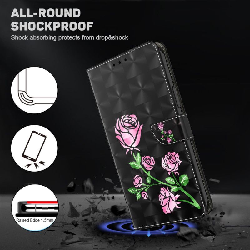 Læder Cover Google Pixel 9 Telefon Etui Strappy Med Blomstertryk