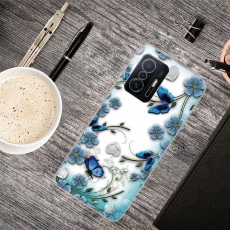 Cover Til Xiaomi Mi 11t / 11t Pro Retro Sommerfugle Og Blomster