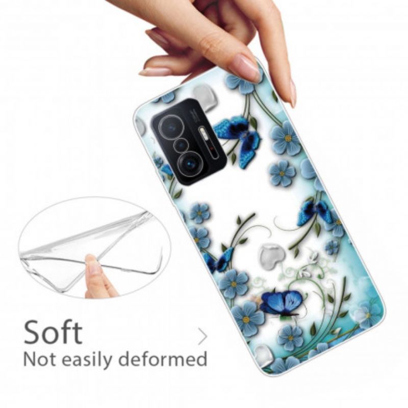 Cover Til Xiaomi Mi 11t / 11t Pro Retro Sommerfugle Og Blomster