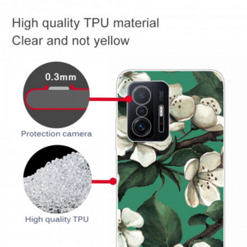 Cover Xiaomi Mi 11t / 11t Pro Malede Hvide Blomster