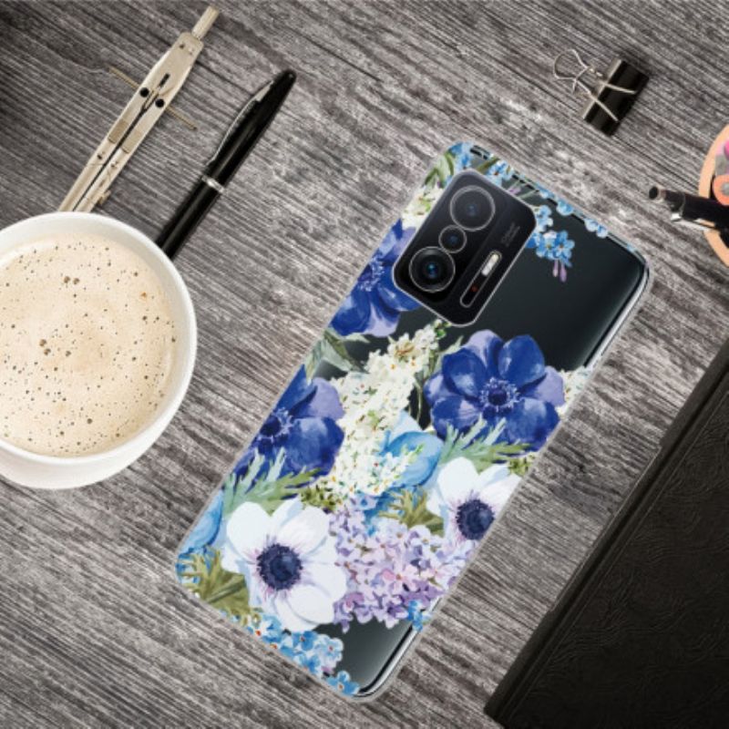 Cover Xiaomi Mi 11t / 11t Pro Telefon Etui Sømløse Blå Blomster Akvarel