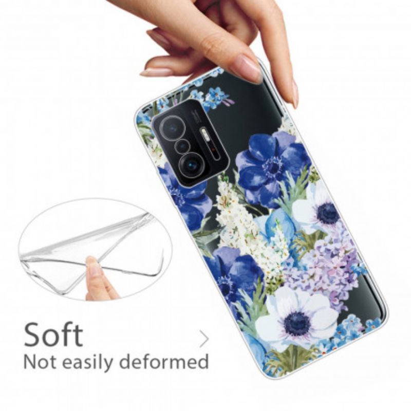 Cover Xiaomi Mi 11t / 11t Pro Telefon Etui Sømløse Blå Blomster Akvarel