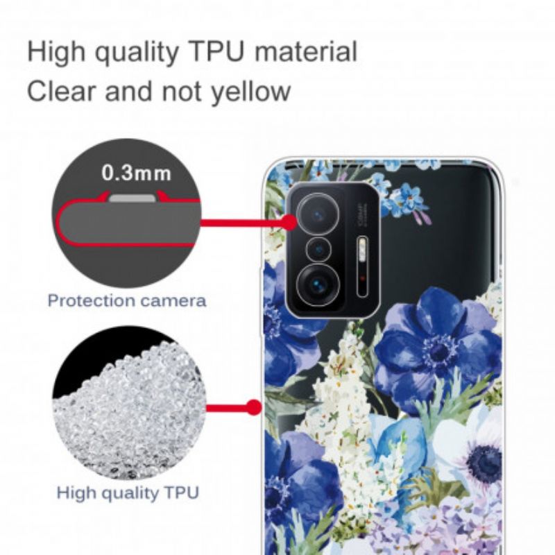 Cover Xiaomi Mi 11t / 11t Pro Telefon Etui Sømløse Blå Blomster Akvarel