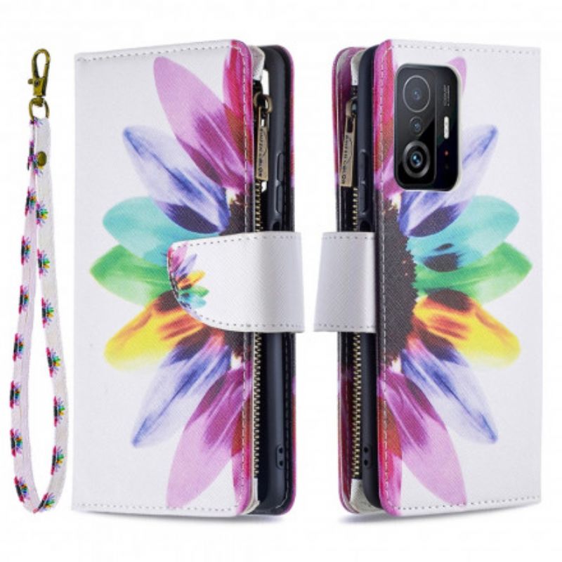 Flip Cover Xiaomi Mi 11t / 11t Pro Blomsterlomme Med Lynlås