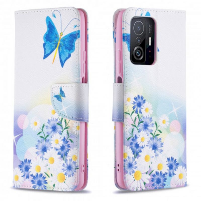 Flip Cover Xiaomi Mi 11t / 11t Pro Malede Sommerfugle Og Blomster