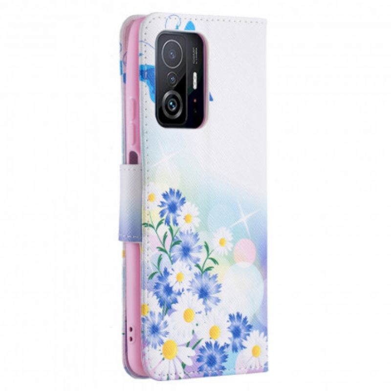 Flip Cover Xiaomi Mi 11t / 11t Pro Malede Sommerfugle Og Blomster