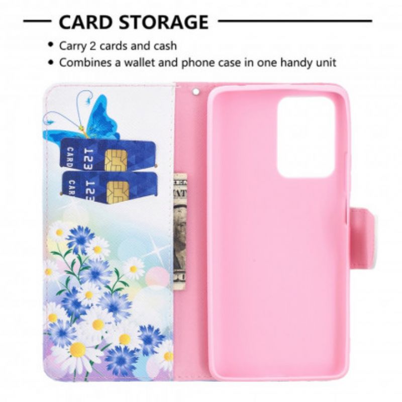 Flip Cover Xiaomi Mi 11t / 11t Pro Malede Sommerfugle Og Blomster